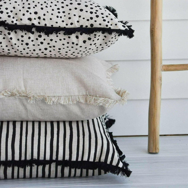 Cushion Cover-Coastal Fringe Black-Paint Stripes-45cm x 45cm