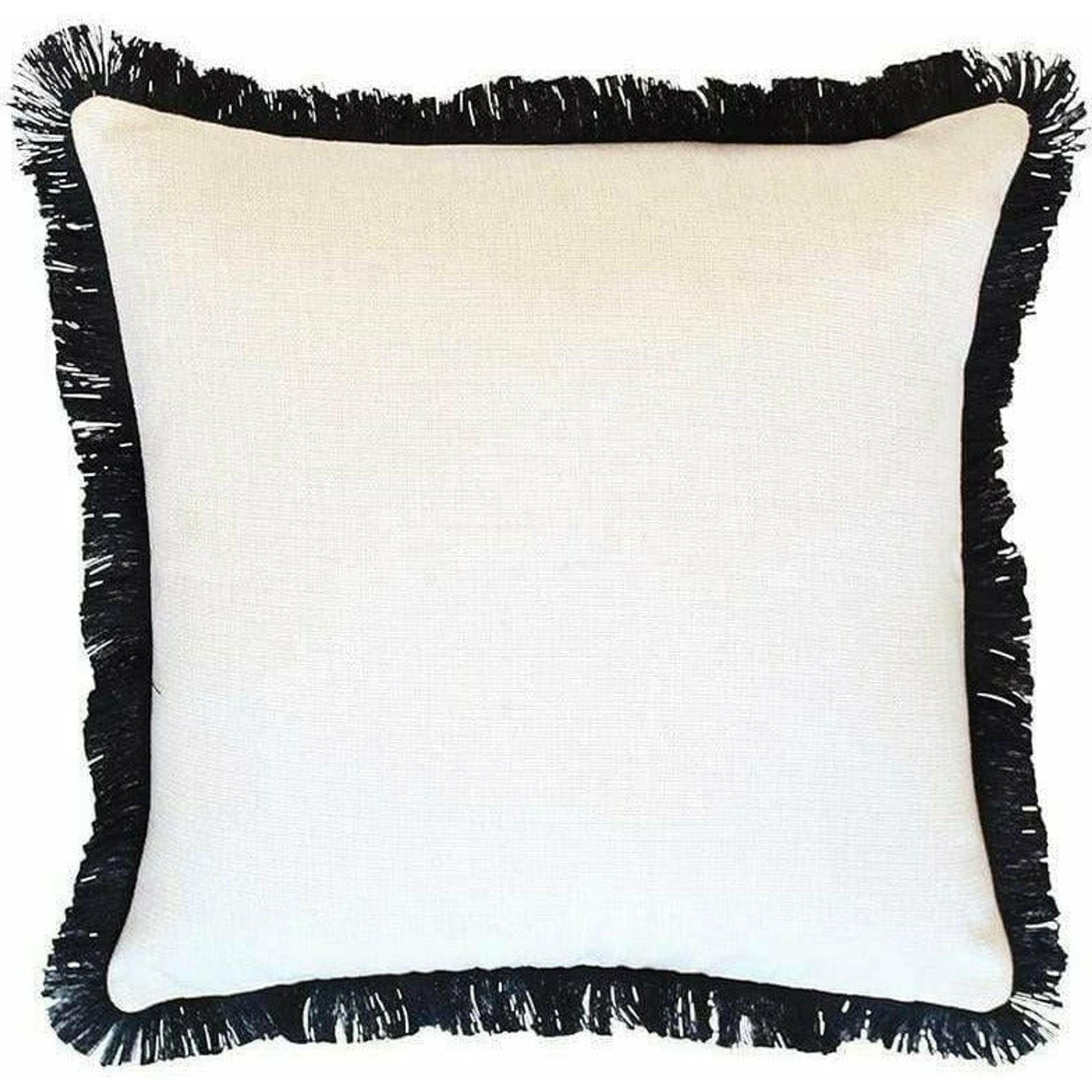 Cushion Cover-Coastal Fringe Black-Solid Natural-60cm x 60cm.