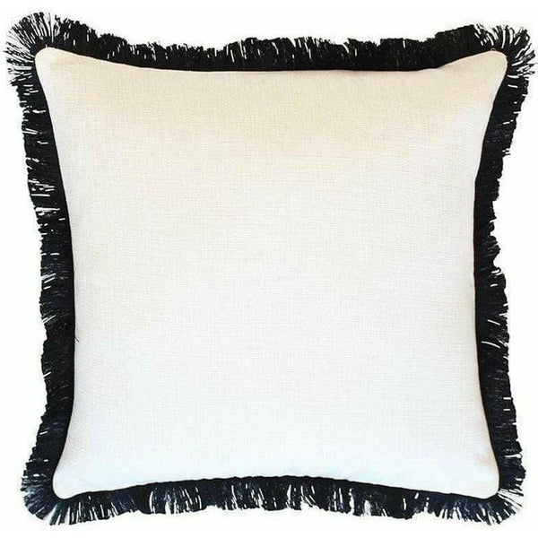 Cushion Cover-Coastal Fringe Black-Solid Natural-60cm x 60cm