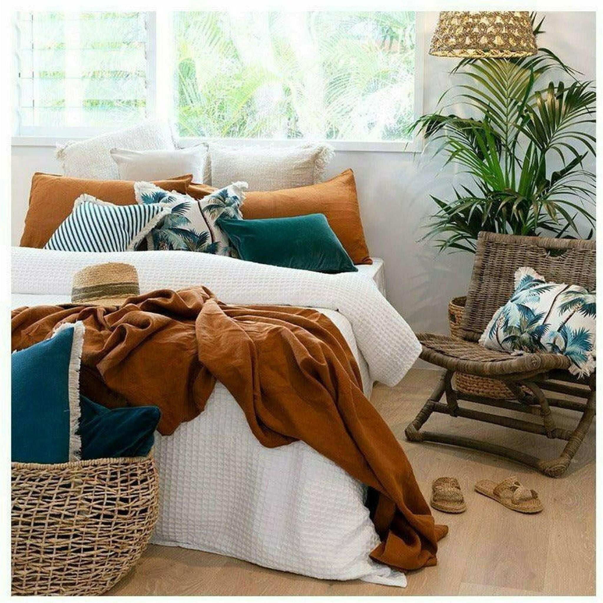 Cushion Cover-Coastal Fringe Natural-Palm Trees Natural-35cm x 50cm.