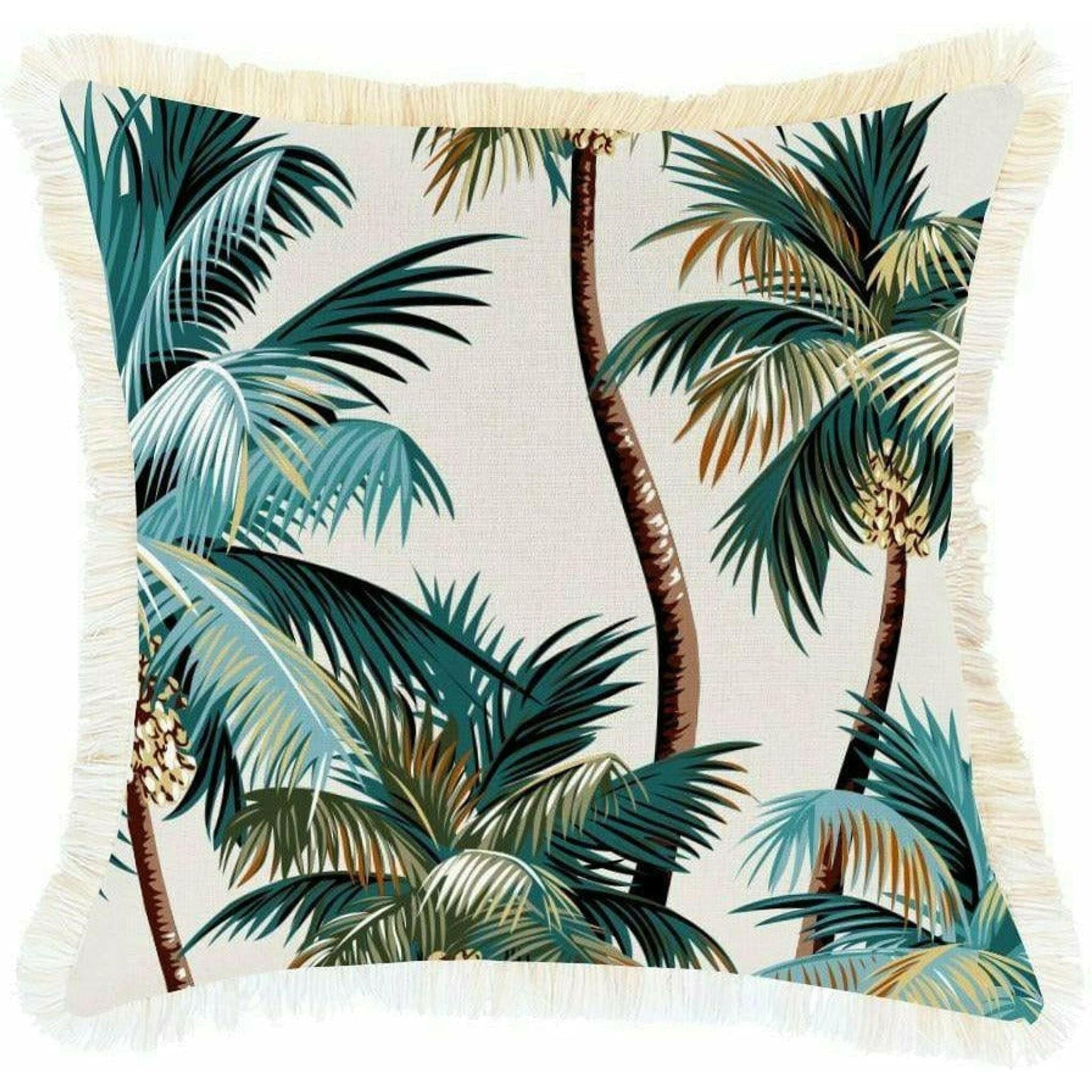 Cushion Cover-Coastal Fringe Natural-Palm Trees Natural-45cm x 45cm.