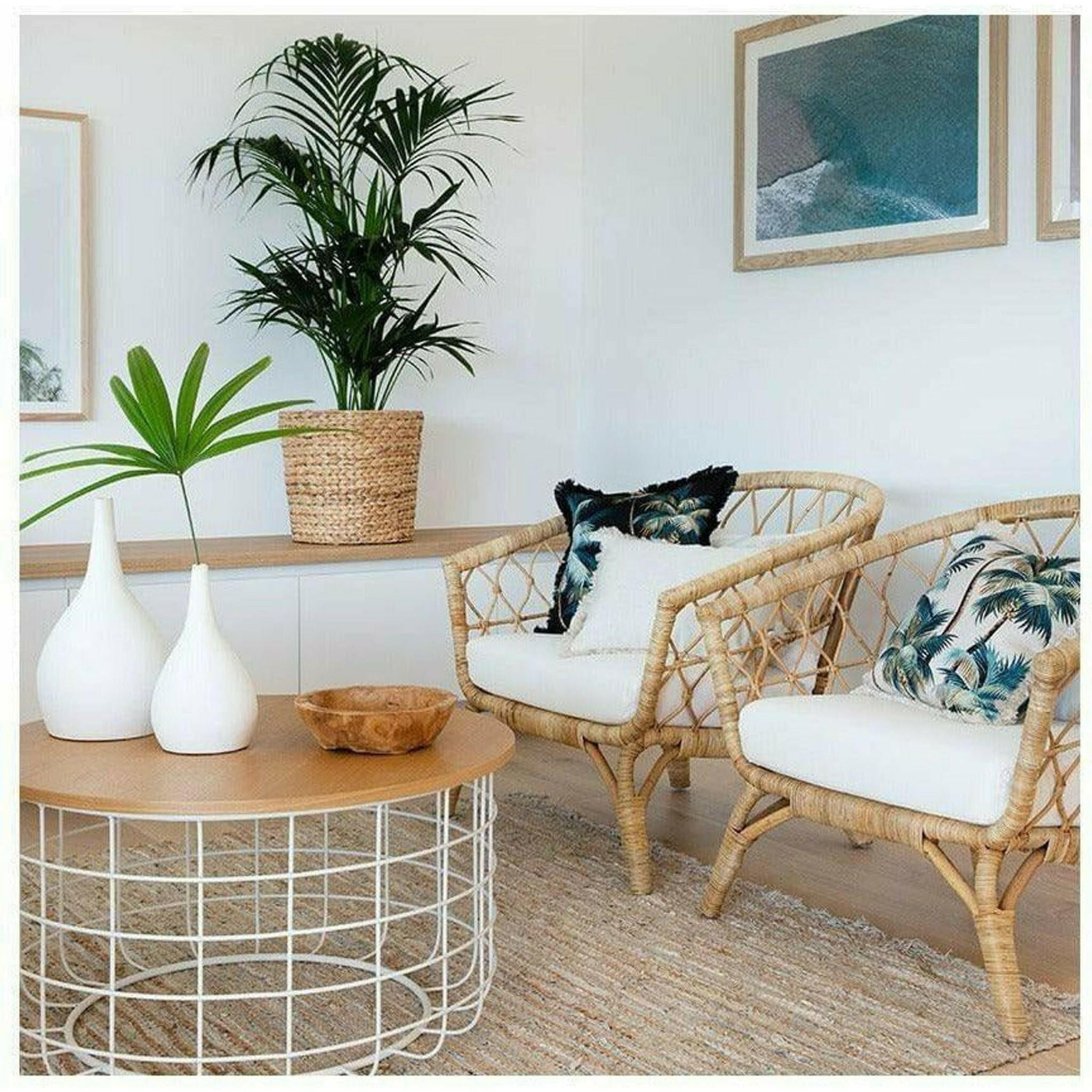 Cushion Cover-Coastal Fringe Natural-Palm Trees Natural-45cm x 45cm.