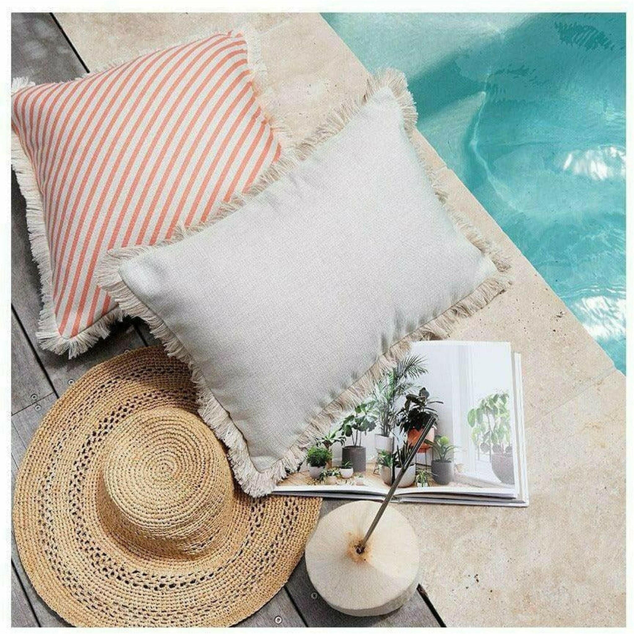 Cushion Cover-Coastal Fringe Natural-Solid Natural-35cm x 50cm.