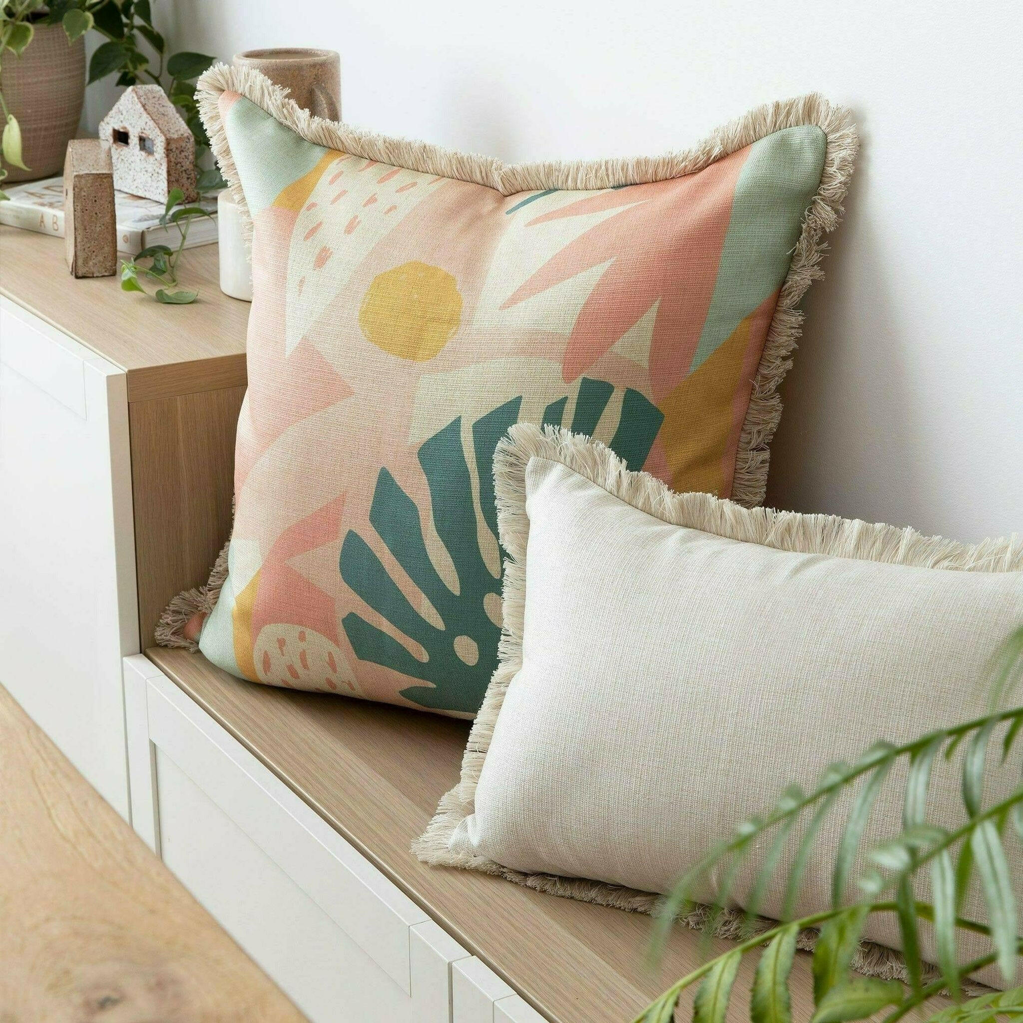 Cushion Cover-Coastal Fringe Natural-Solid Natural-35cm x 50cm.