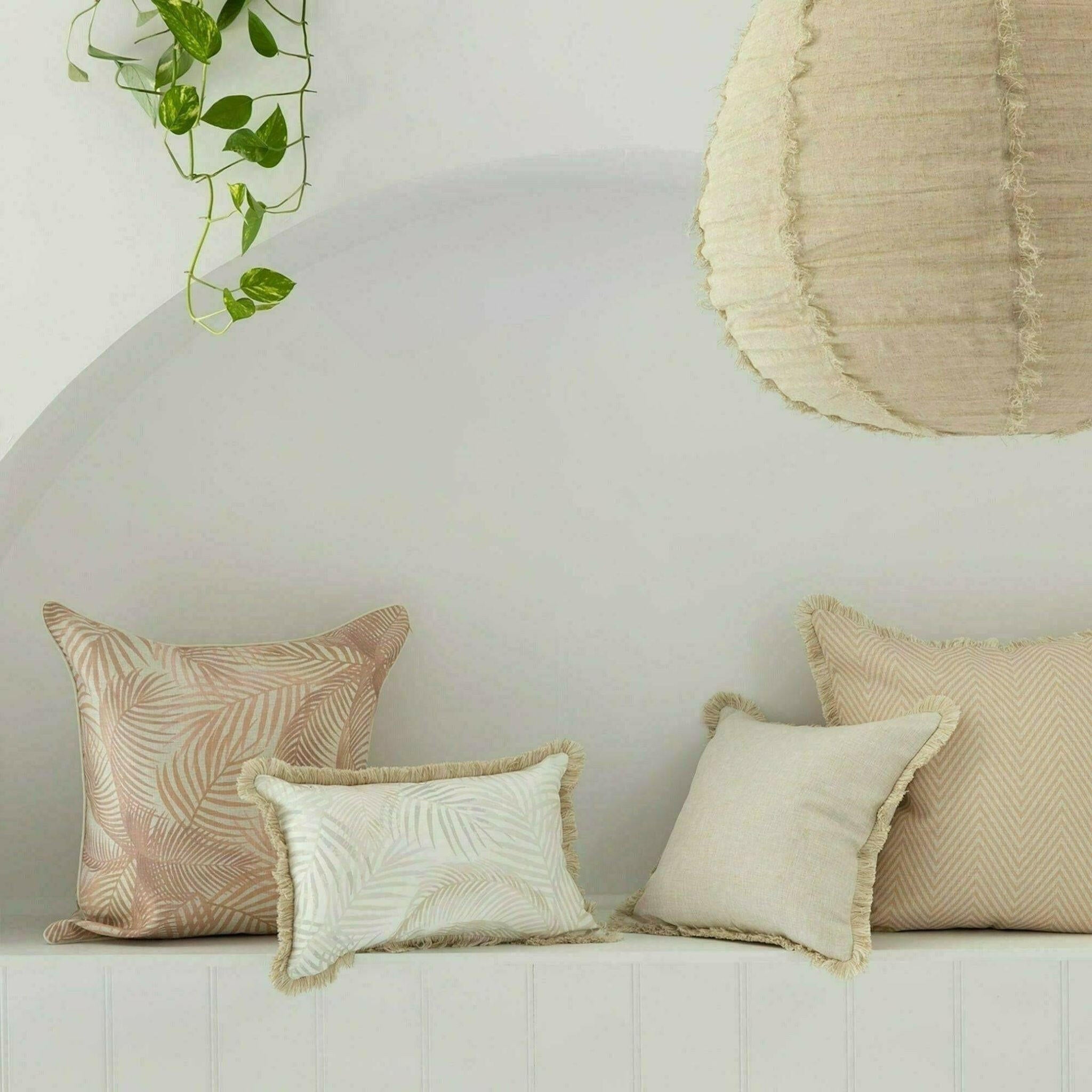 Cushion Cover-Coastal Fringe Natural-Solid Natural-45cm x 45cm.