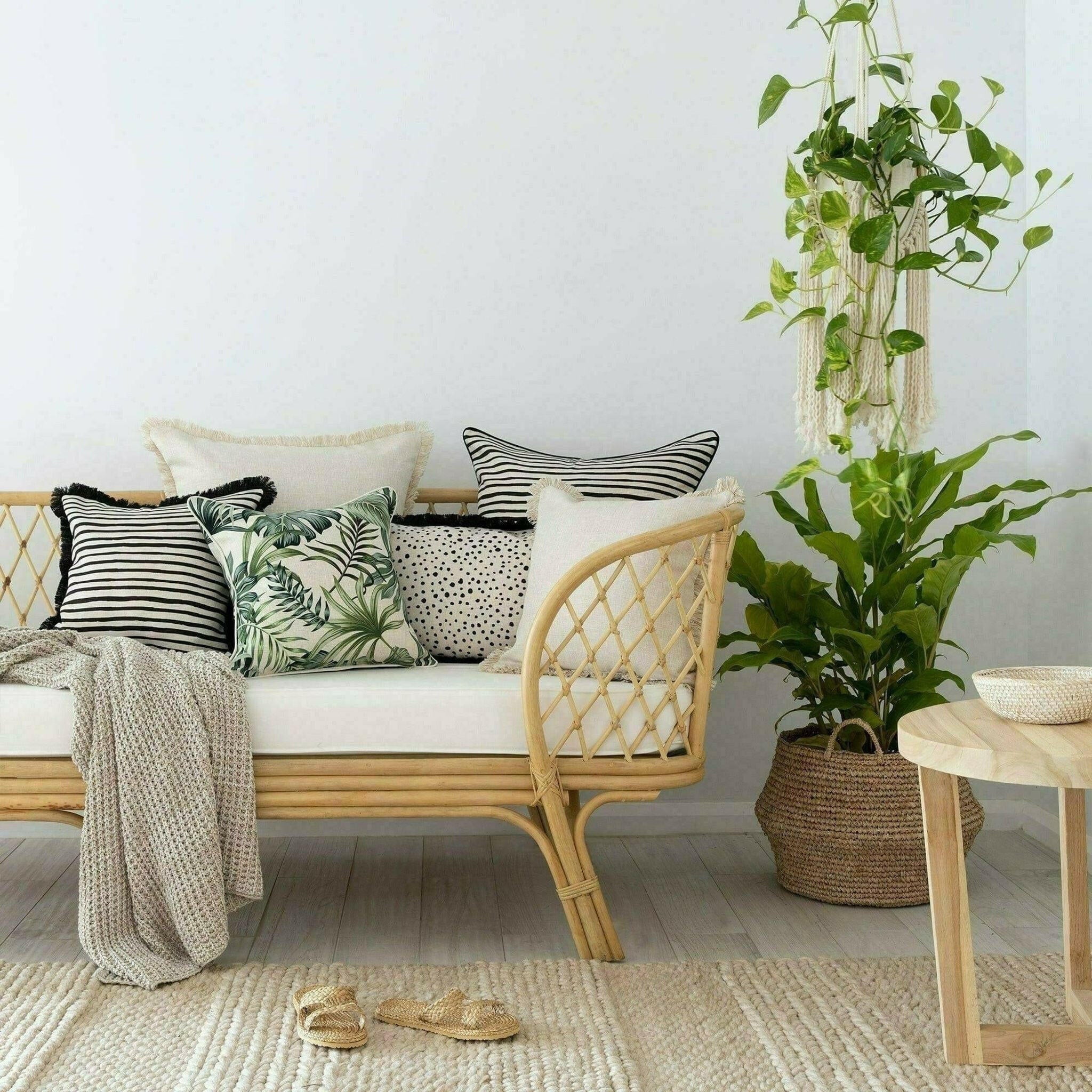 Cushion Cover-Coastal Fringe Natural-Solid Natural-45cm x 45cm.