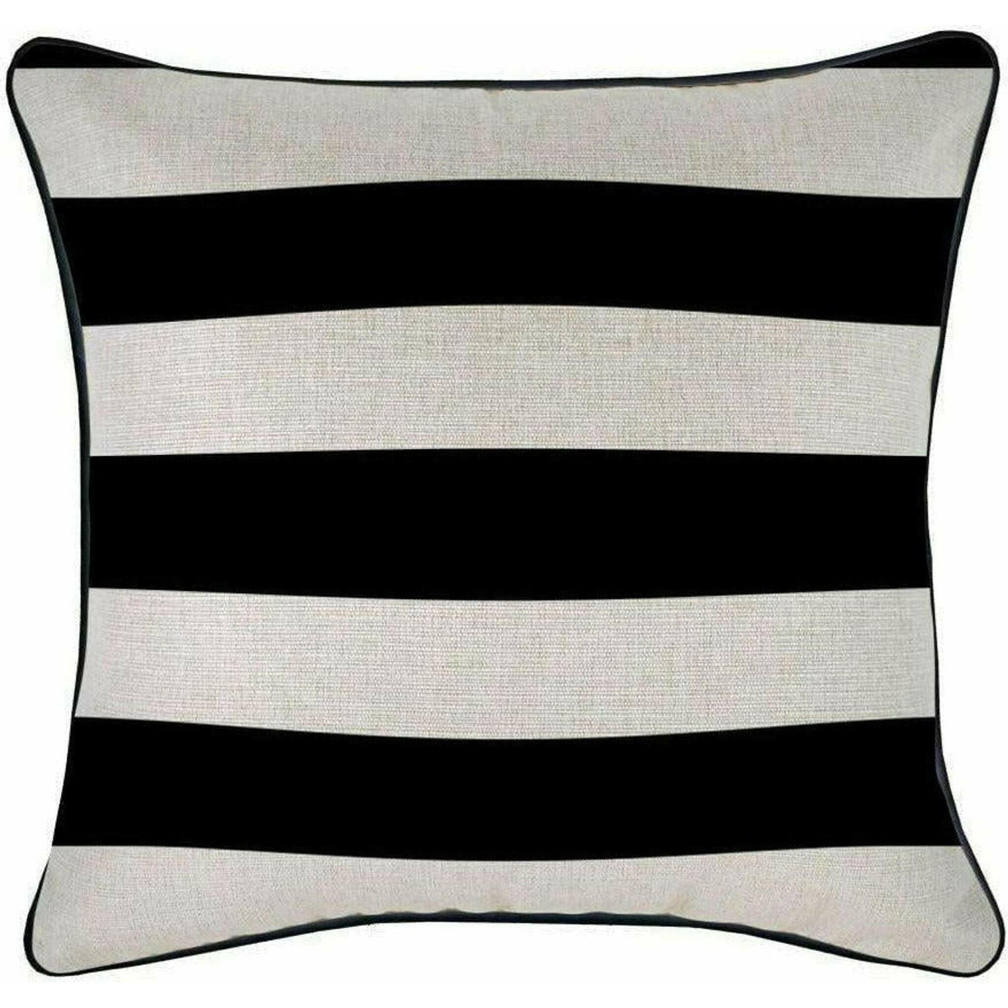 Cushion Cover-With Black Piping-Deck Stripe Black-45cm x 45cm.