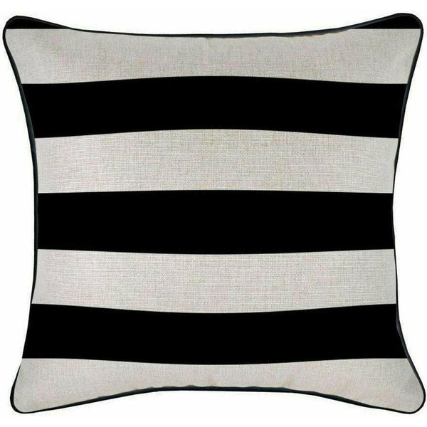 Cushion Cover-With Black Piping-Deck Stripe Black-45cm x 45cm