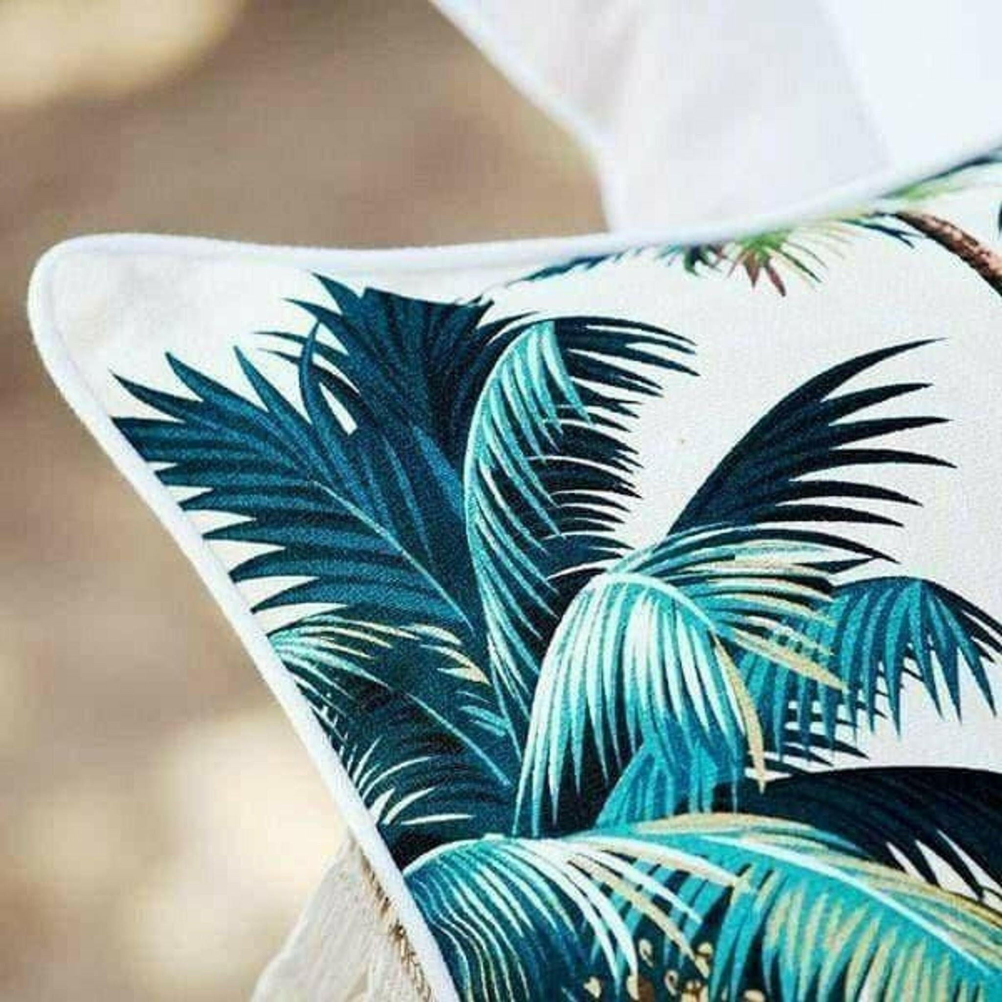 Cushion Cover-With Piping-Palm Trees White-35cm x 50cm.