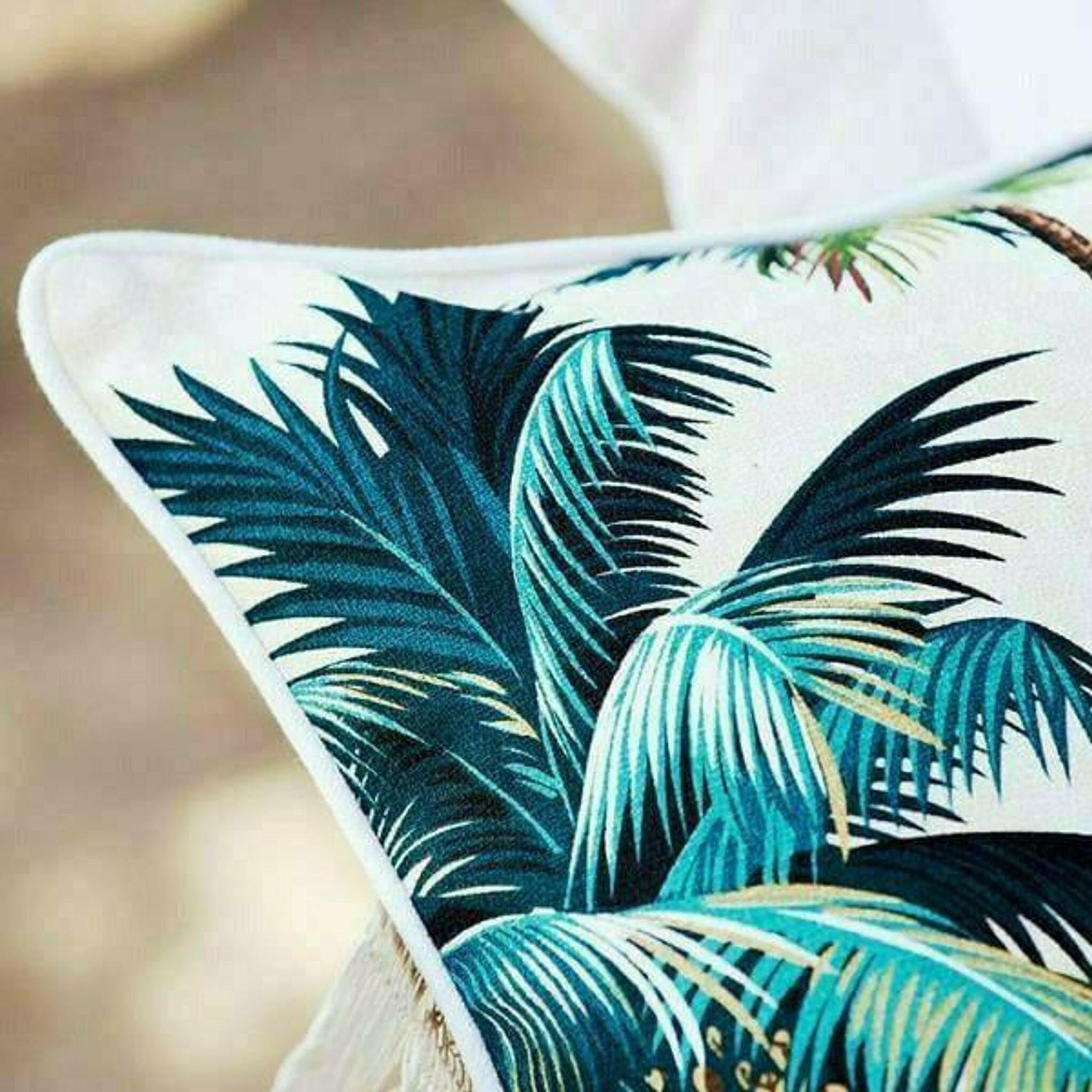 Cushion Cover-With Piping-Palm Trees White-45cm x 45cm.