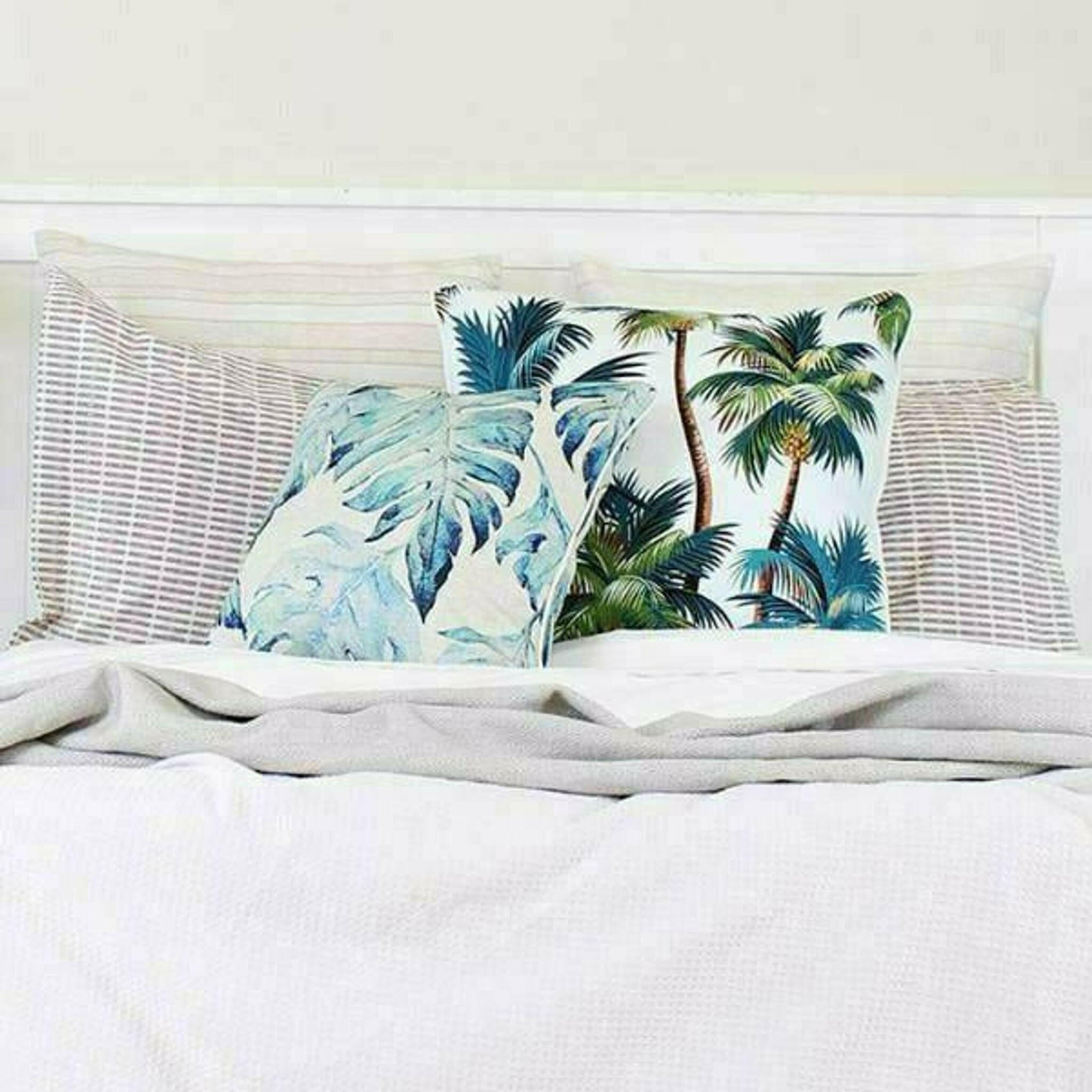 Cushion Cover-With Piping-Palm Trees White-45cm x 45cm.