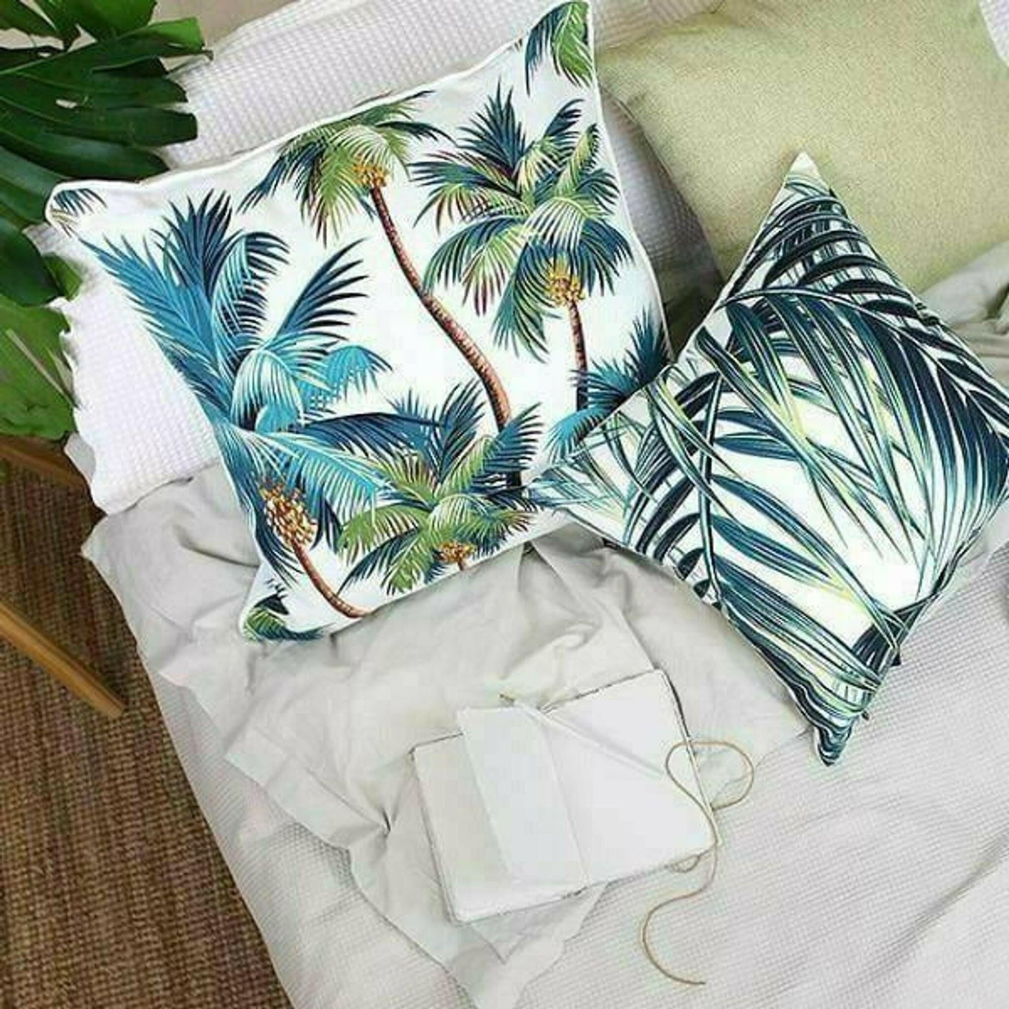 Cushion Cover-With Piping-Palm Trees White-45cm x 45cm.