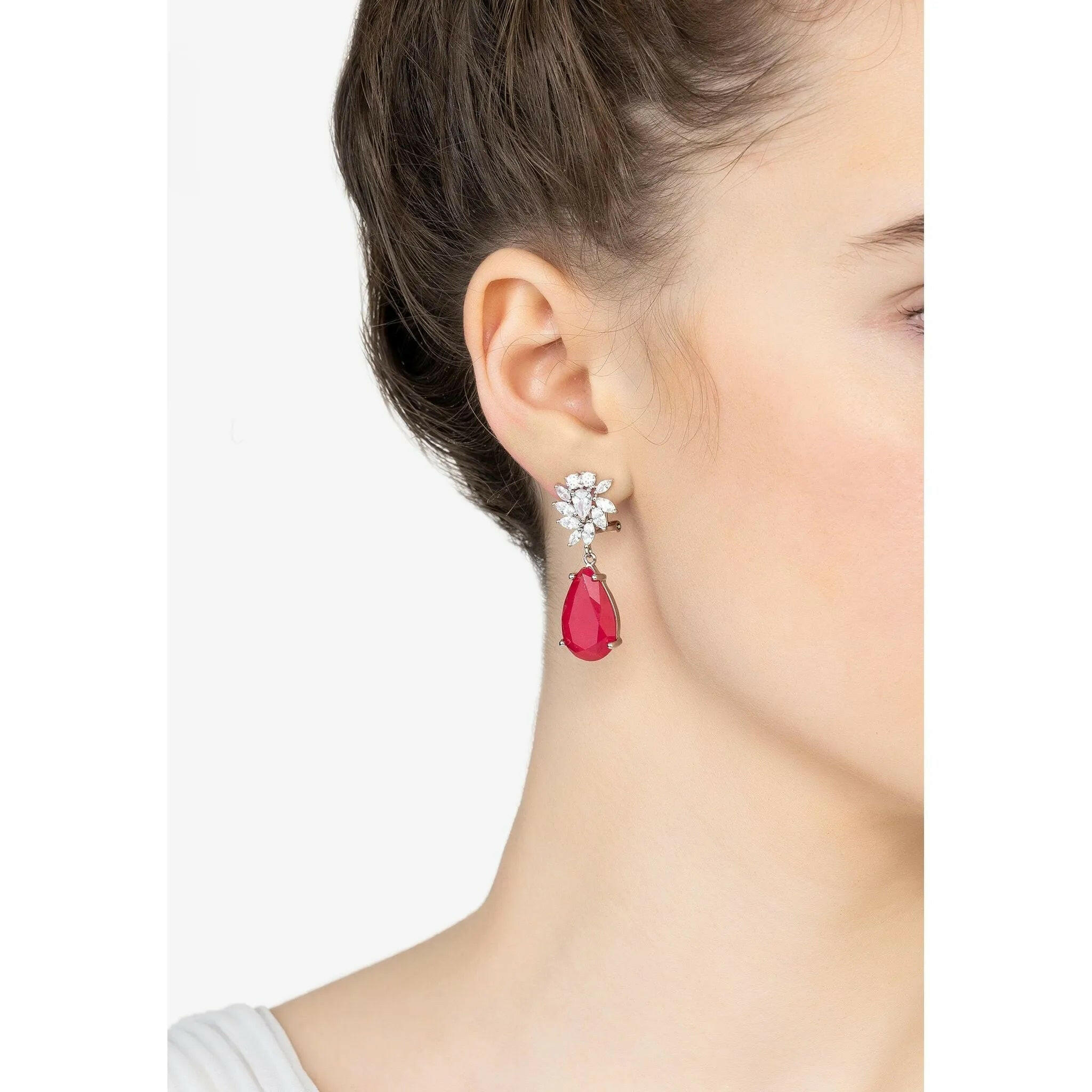 Marigold Flower Teardrop Earrings Pink Tourmaline Silver.