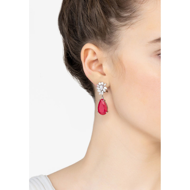 Marigold Flower Teardrop Earrings Pink Tourmaline Silver.