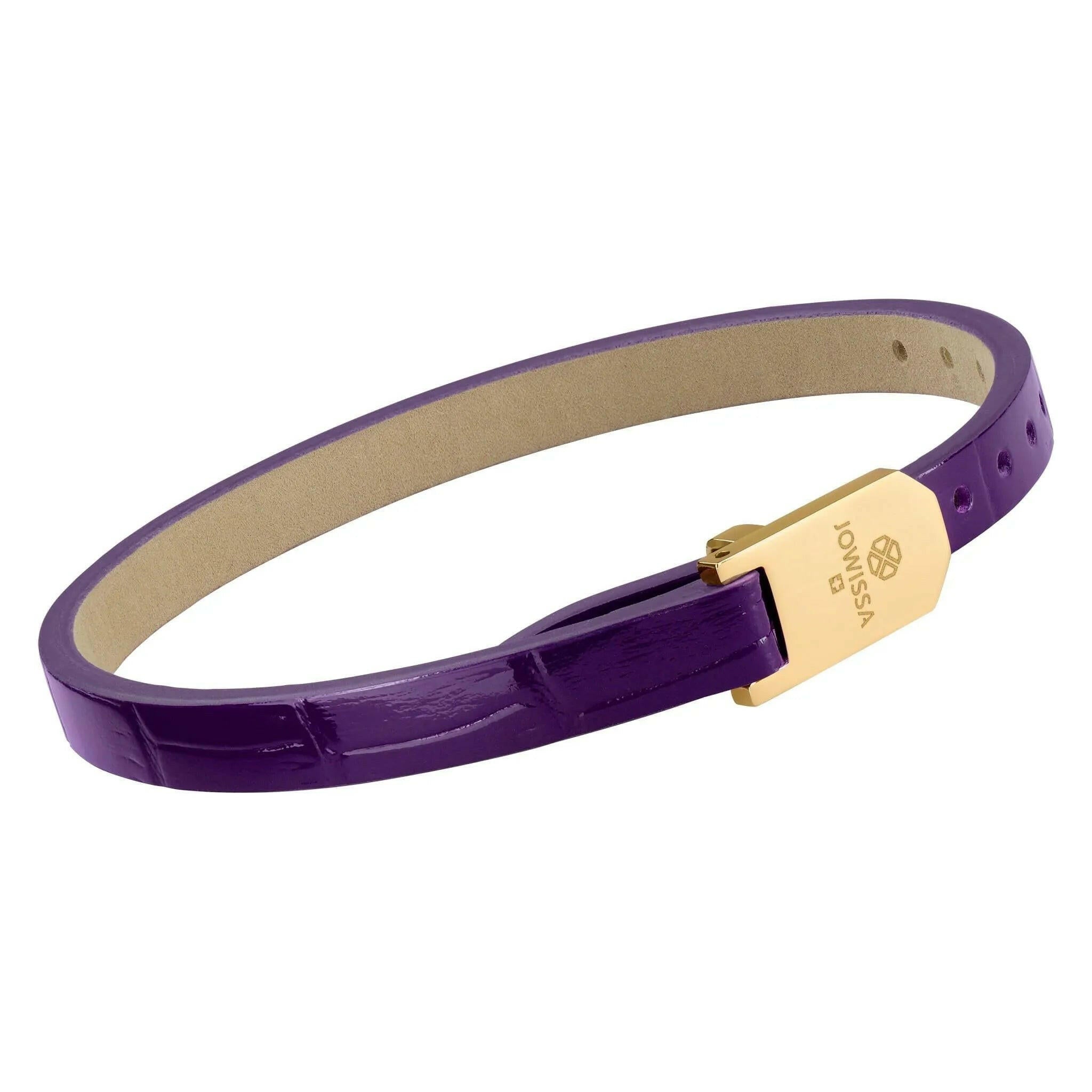 Glossy Purple Croco Leather Strap Gold Logo.