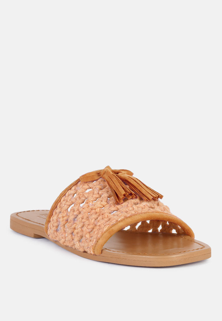 Cedar Handwoven Natural Tassel Flats