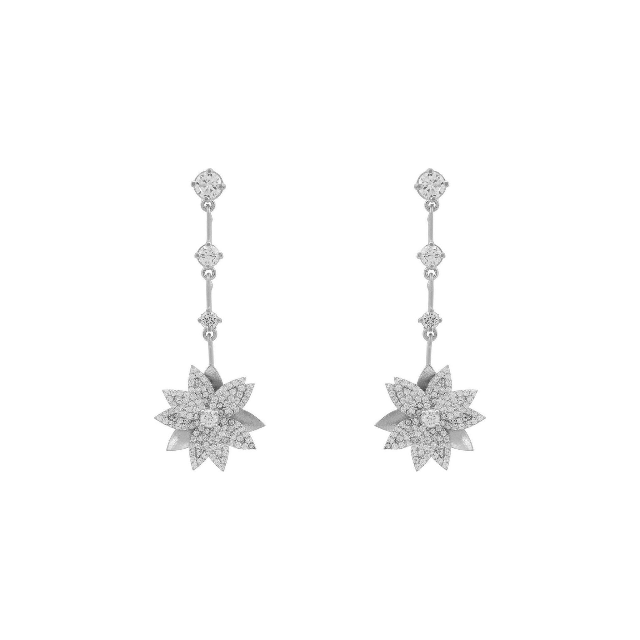 Dahlia Drop Earrings Silver White.