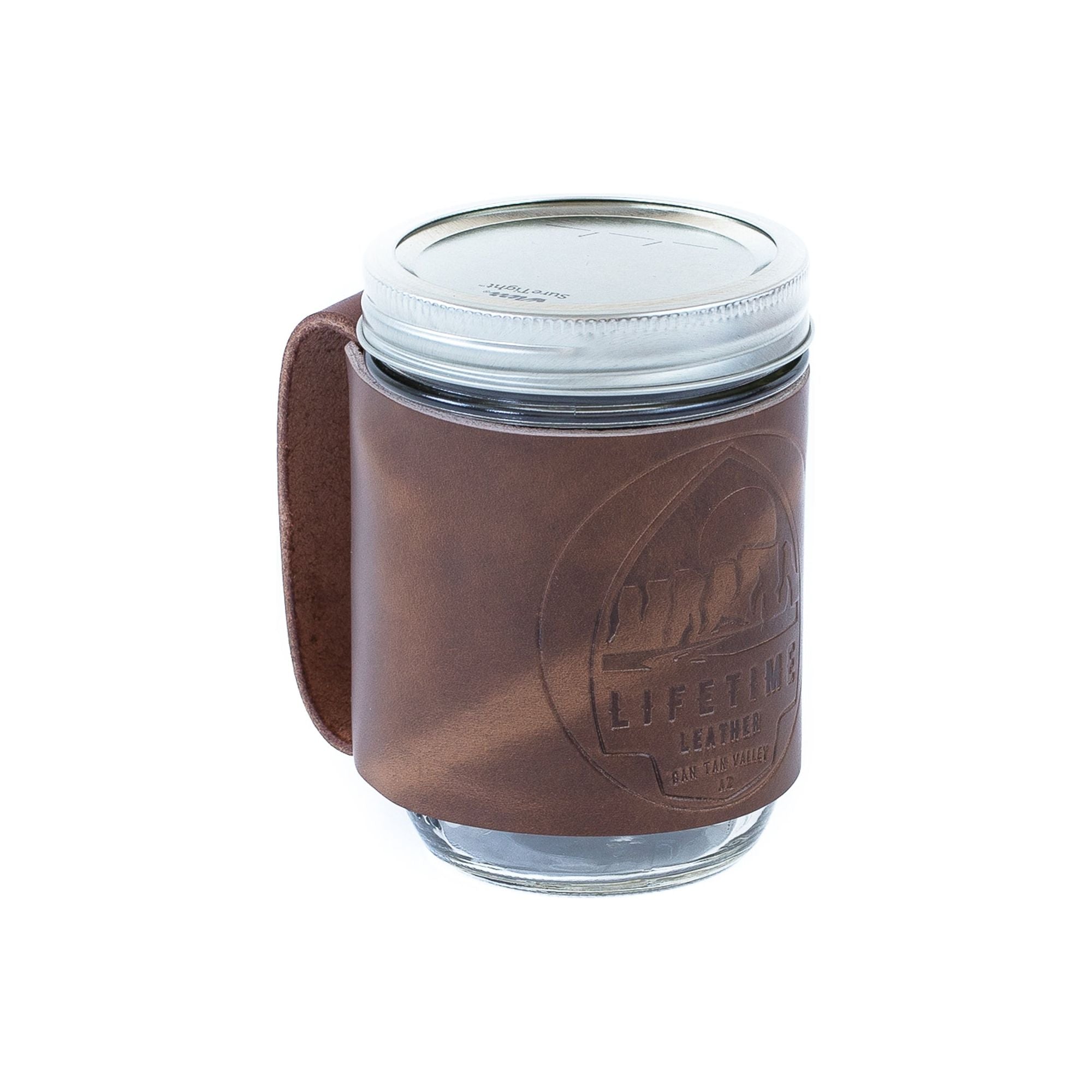 Leather Mason Jar Koozie.