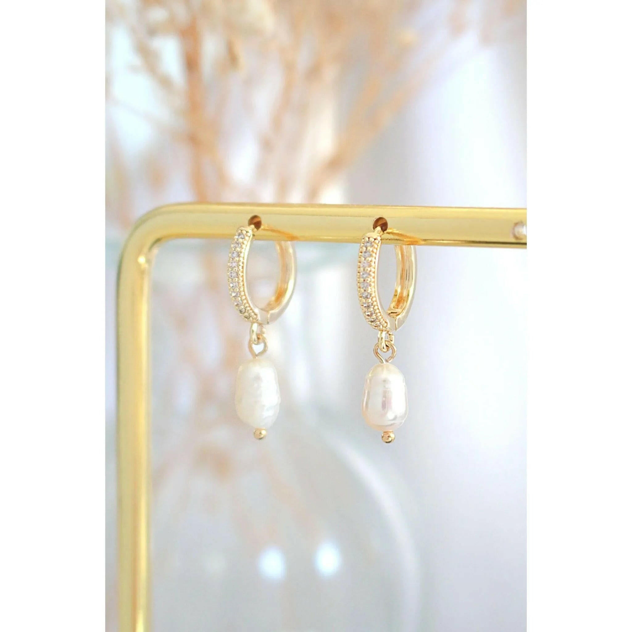 24 Karats Freshwater Pearls Mini Dangle Hoops.