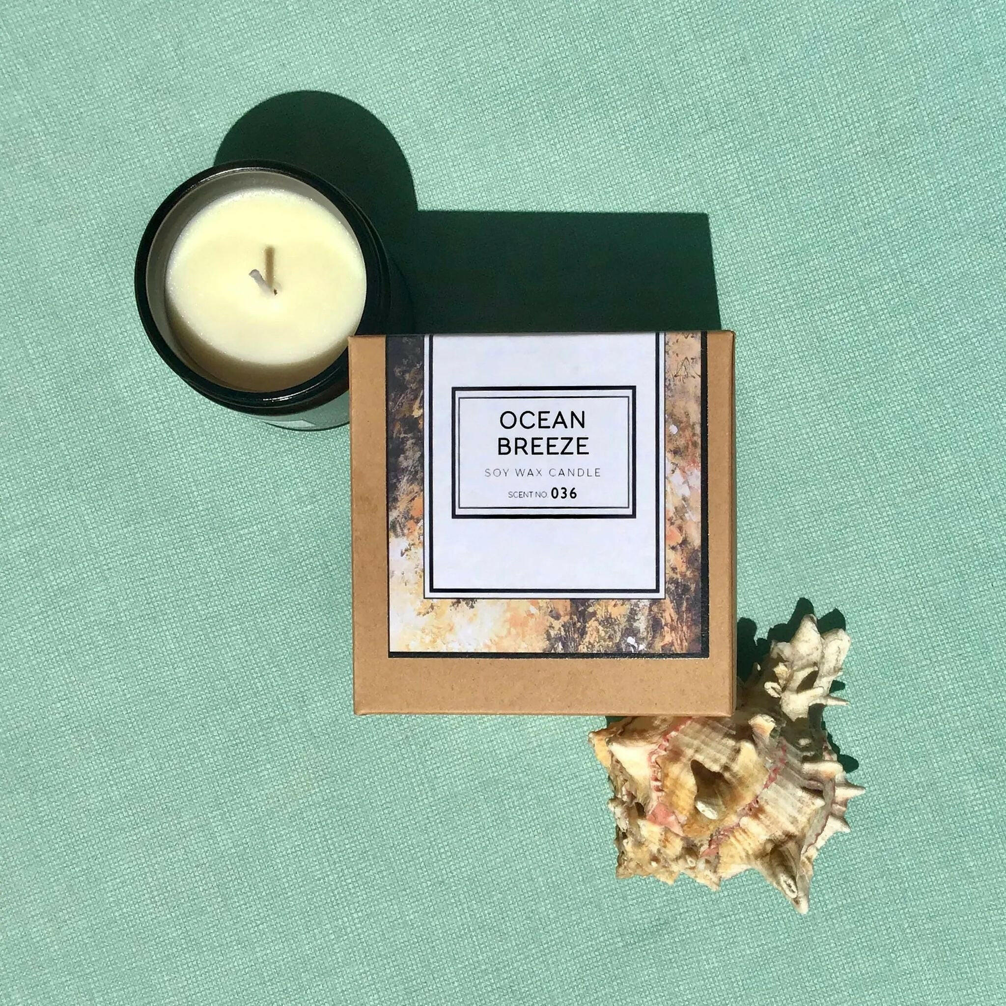 Ocean Breeze Scented Soy Wax Candle.