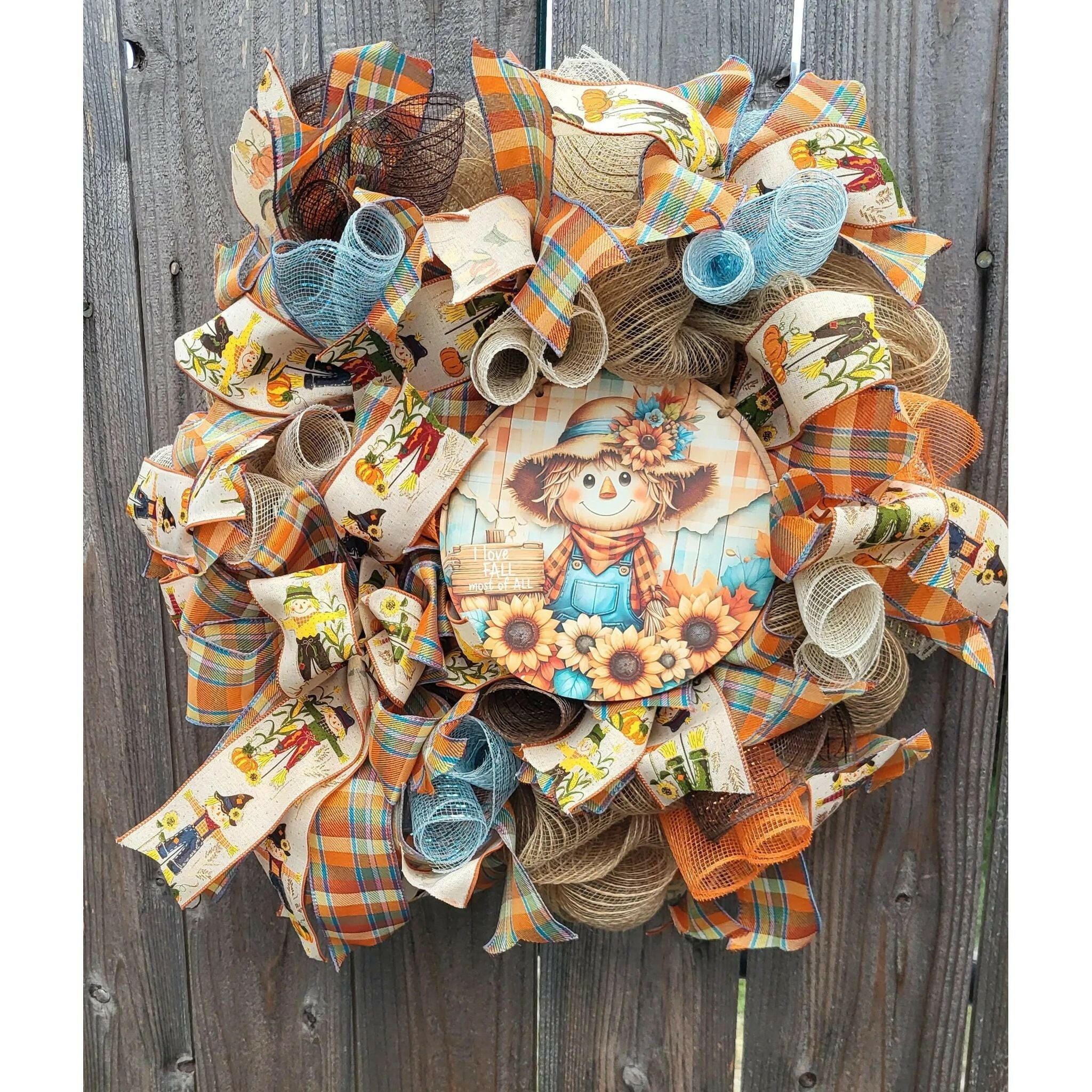 Scarecrow Deco Mesh Fall Wreath.