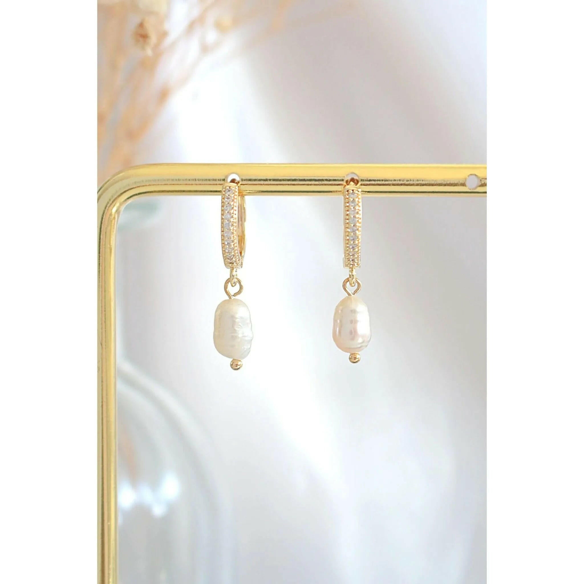 24 Karats Freshwater Pearls Mini Dangle Hoops.