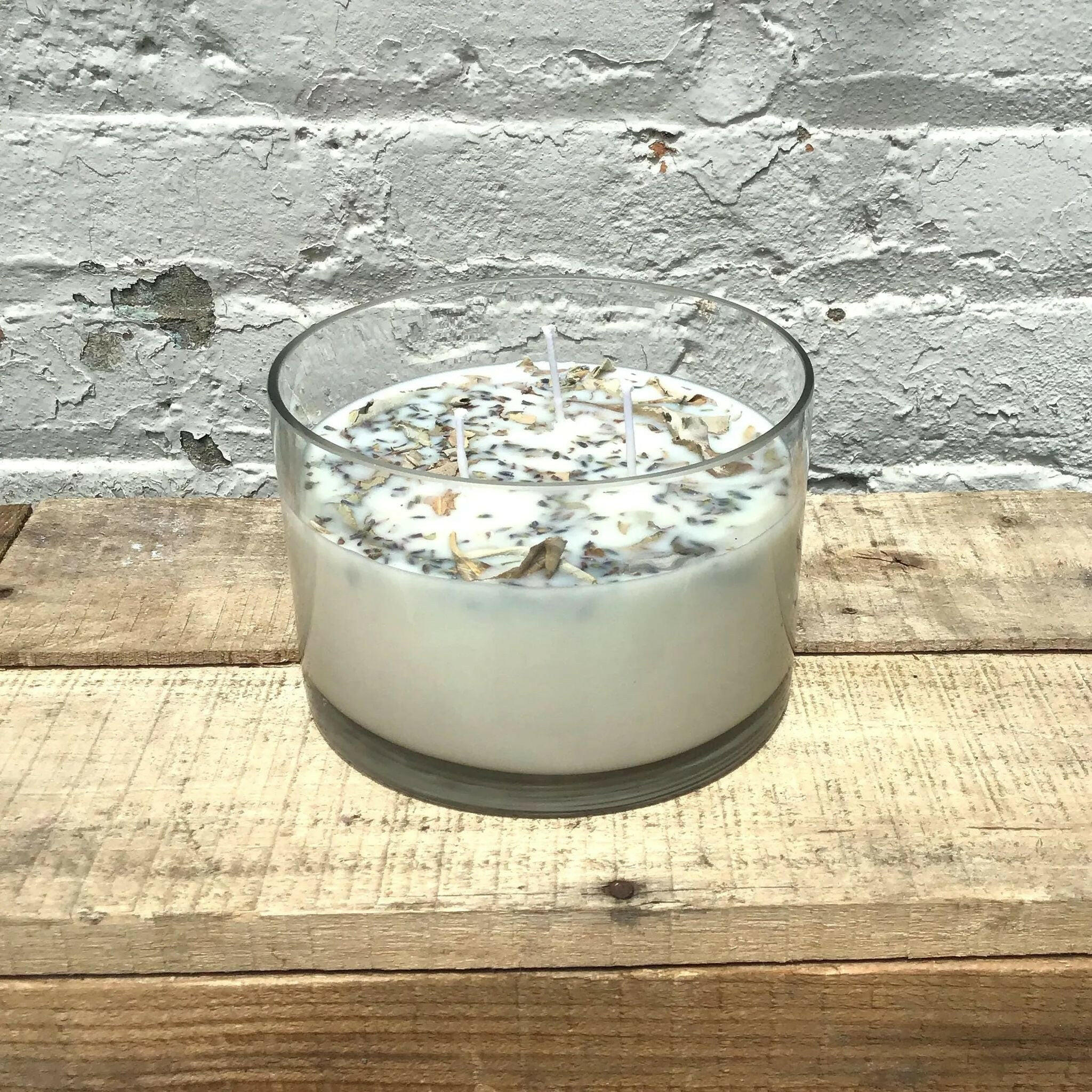 Lavender + White Sage Aromatherapy 3 Wick Large Soy Wax Candle.