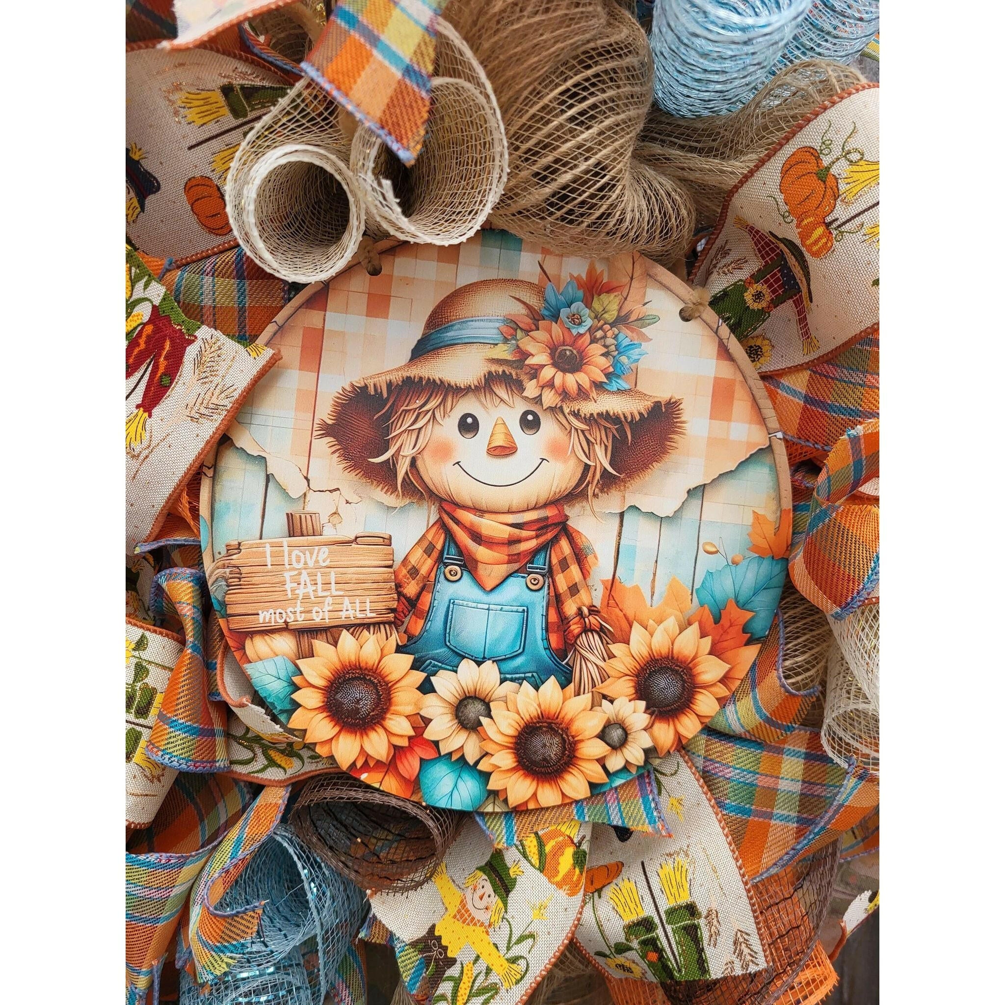 Scarecrow Deco Mesh Fall Wreath.