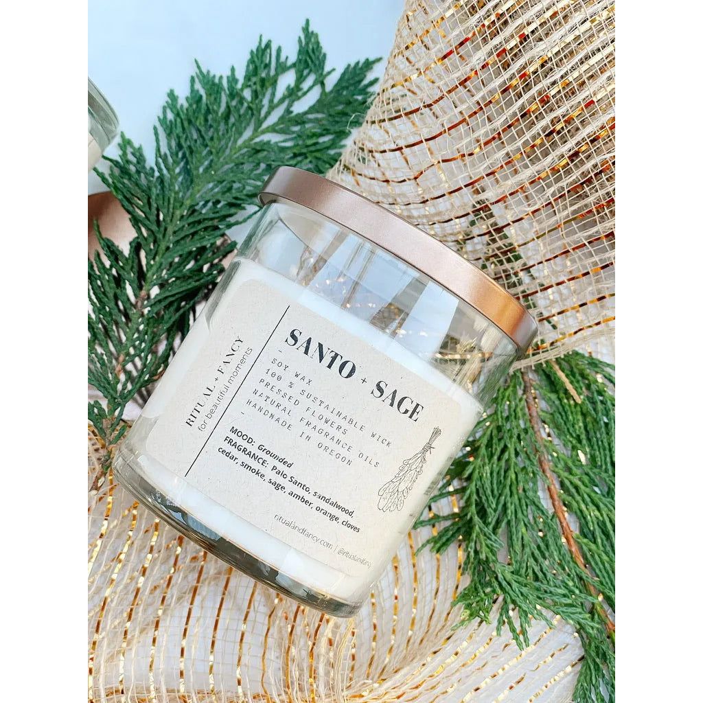 Santo + Sage Clean Burning Candle.