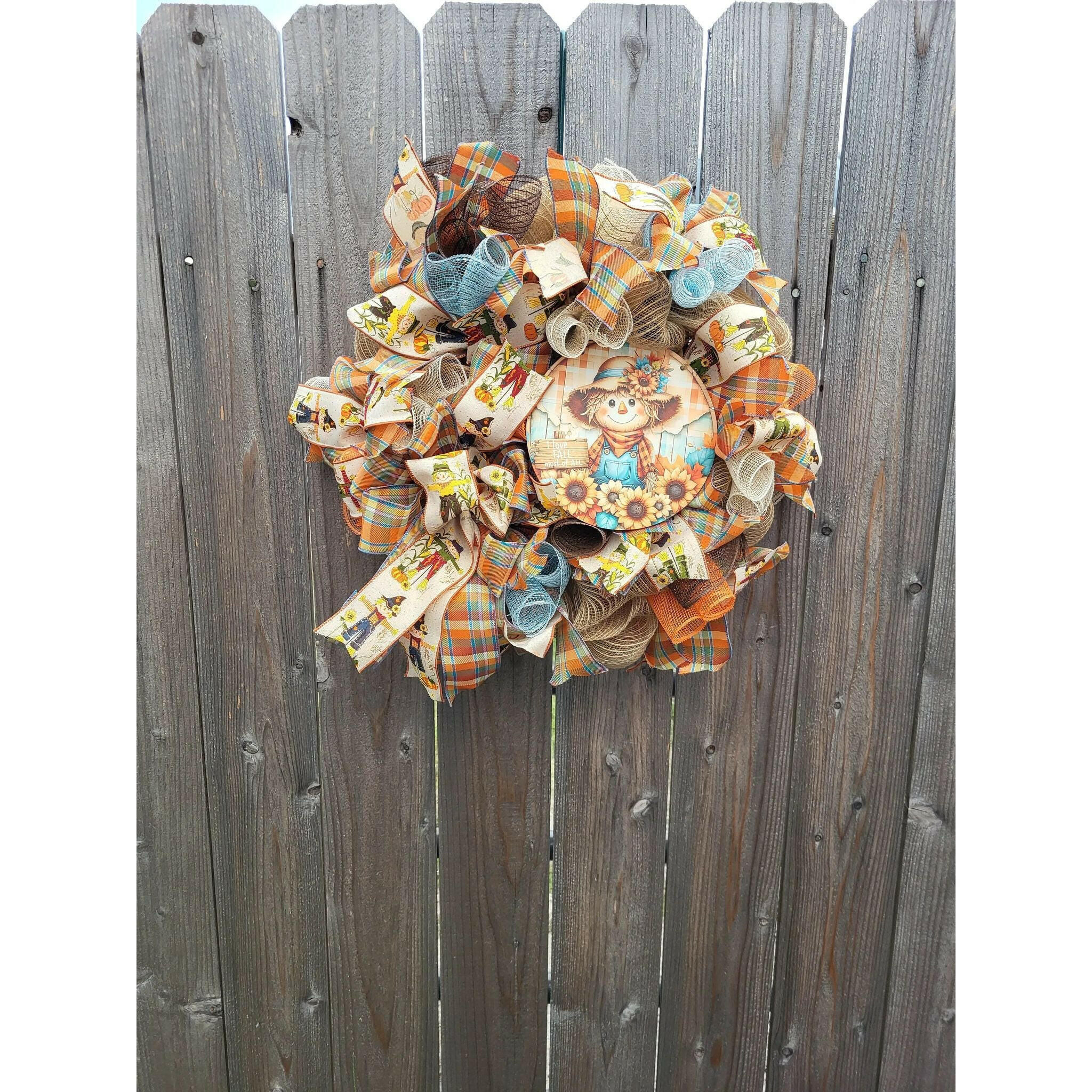 Scarecrow Deco Mesh Fall Wreath.