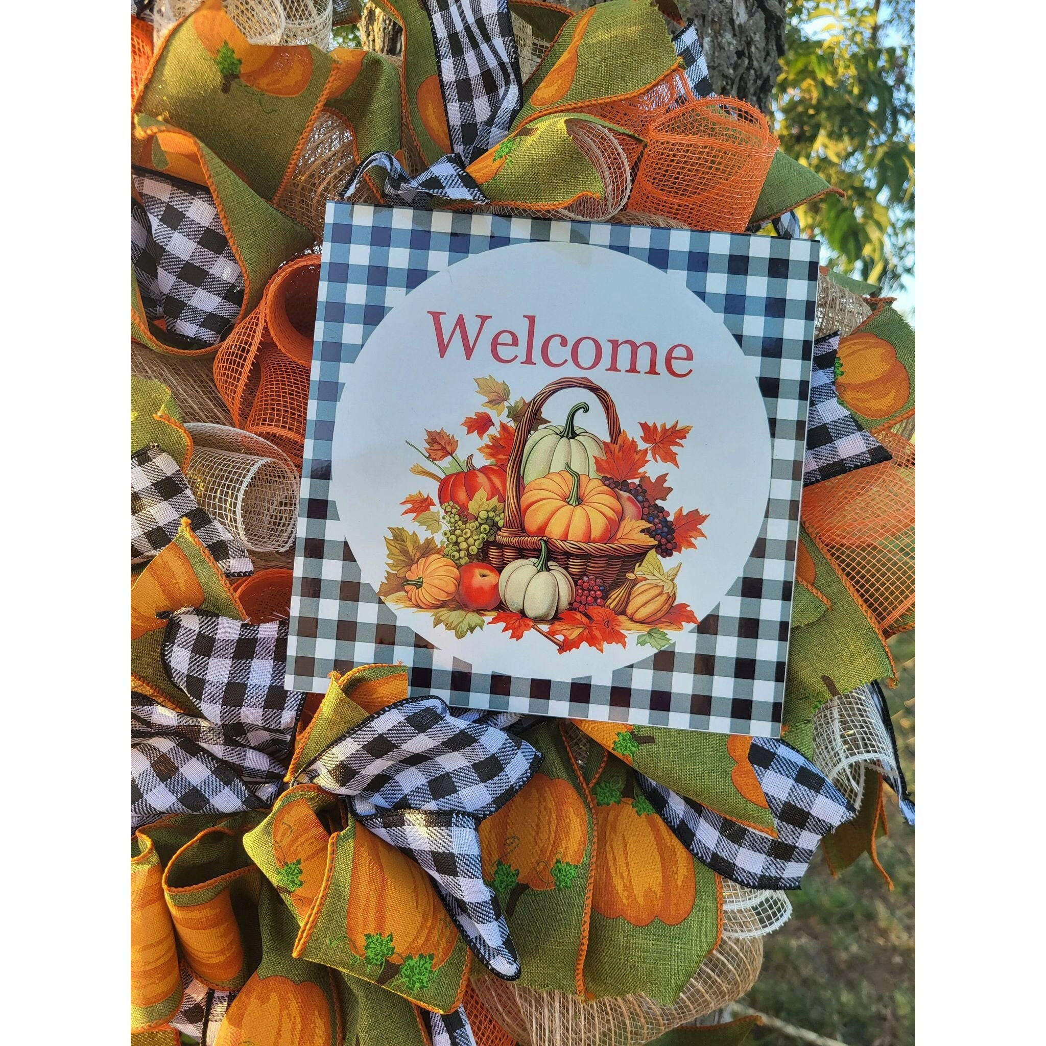 Welcome Fall Pumpkin Basket Deco Mesh.