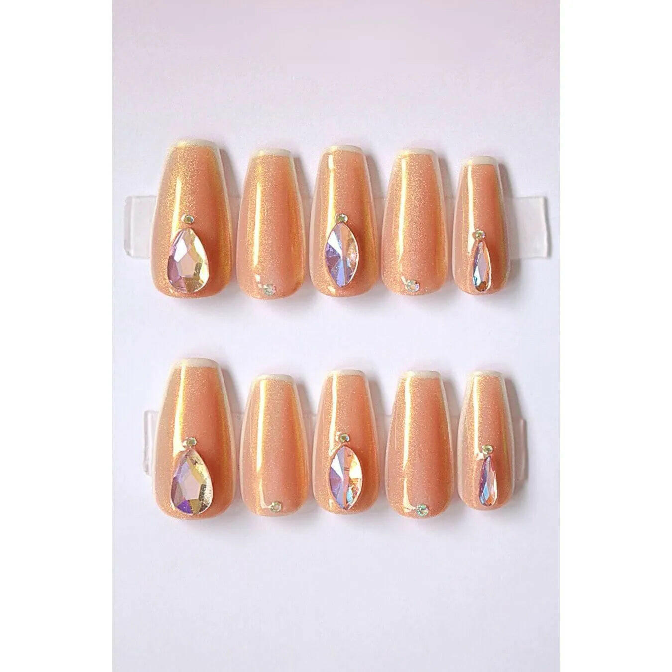 Rose Champagne Swarovski Crystals Press On Nails Set.