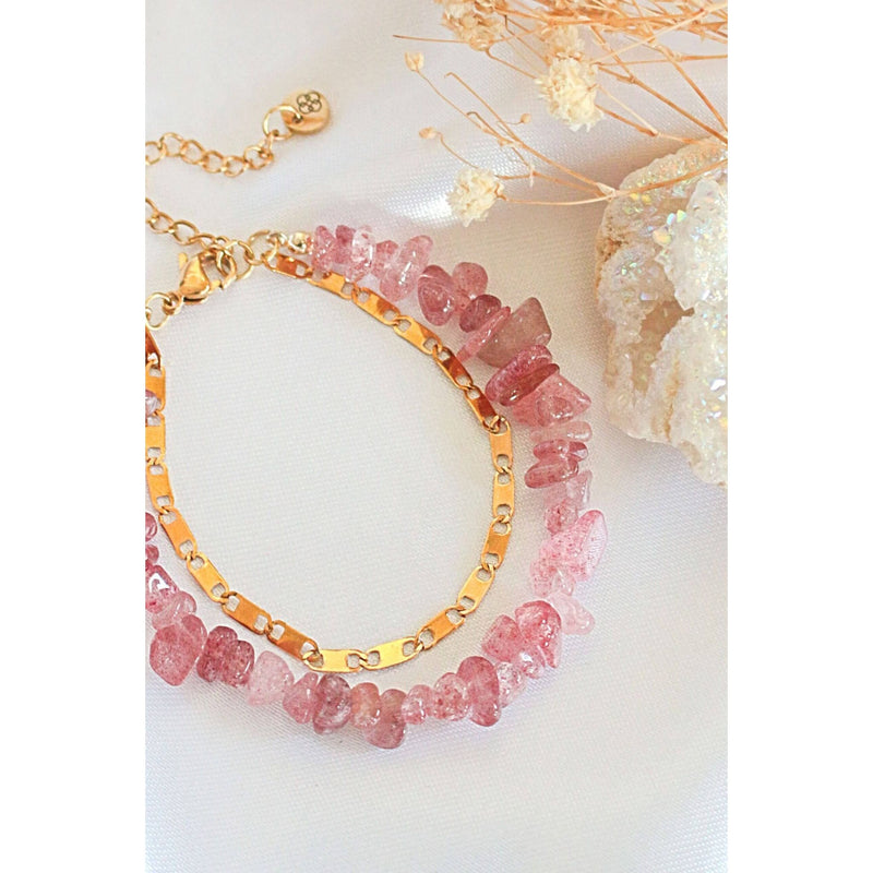 Strawberry Quartz & 24 Karats Double-Layered Bracelet.