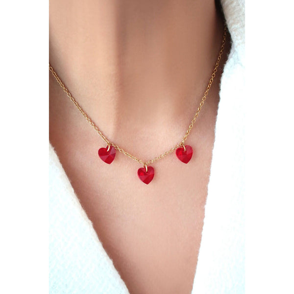 3 Red Hearts 24 Karat Gold Necklace.