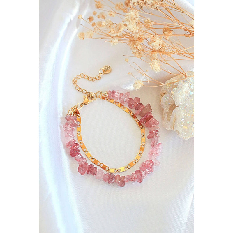 Strawberry Quartz & 24 Karats Double-Layered Bracelet.