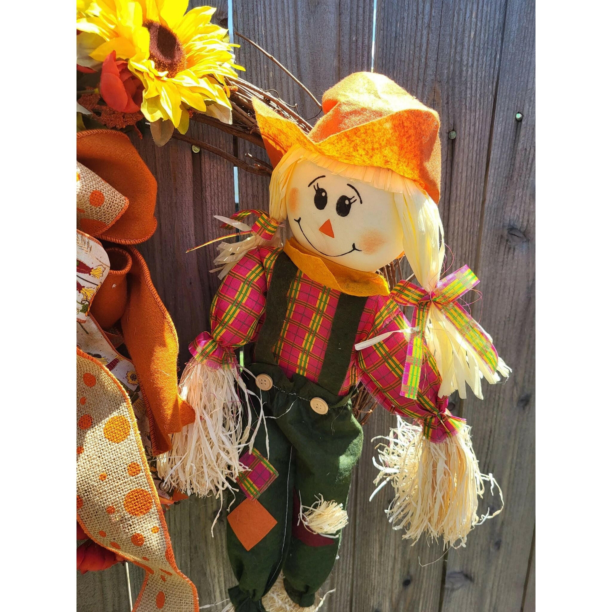 Scarecrow Girl Fall Floral Wreath.