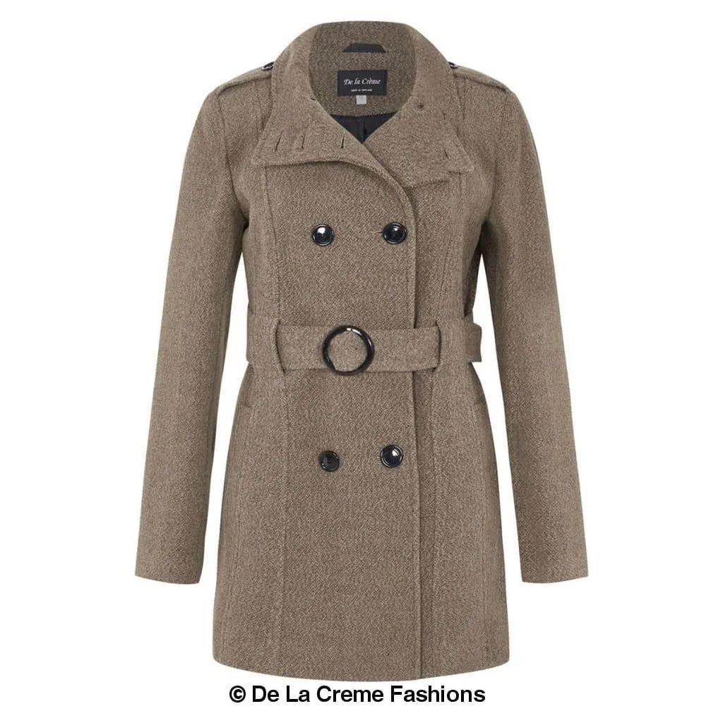 Military Style Wool Belted Coat.