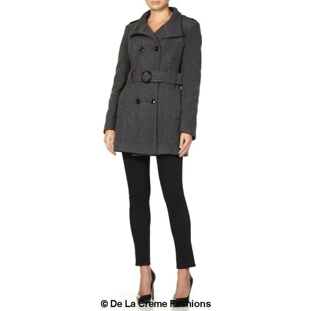 Military Style Wool Belted Coat.