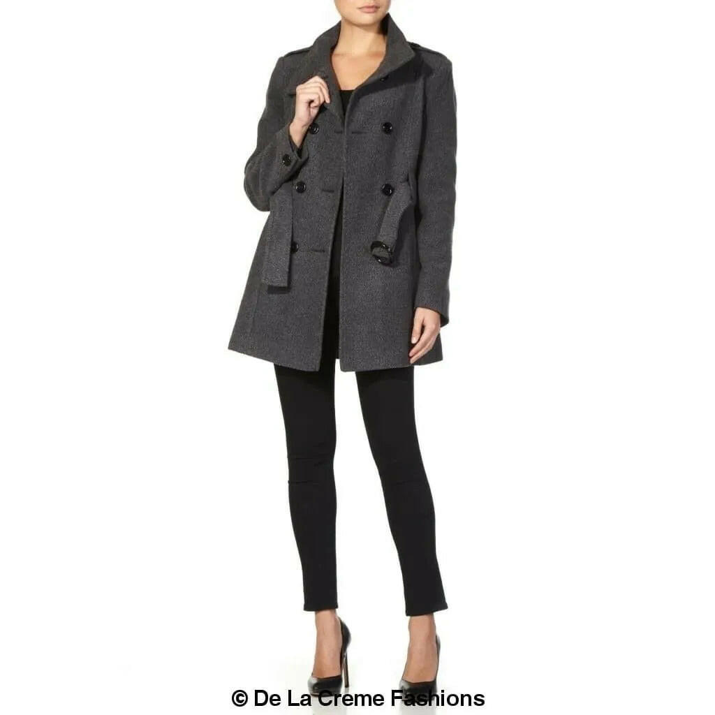 Military Style Wool Belted Coat.