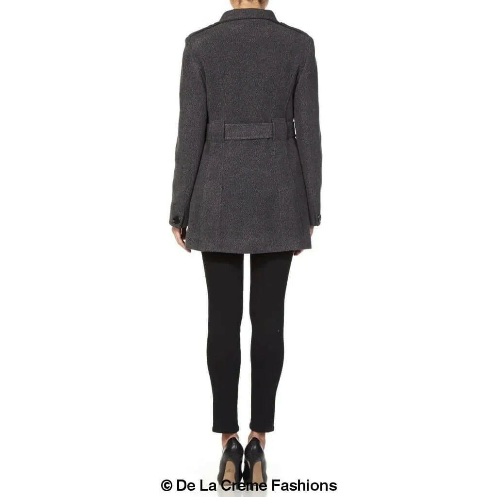 Military Style Wool Belted Coat.