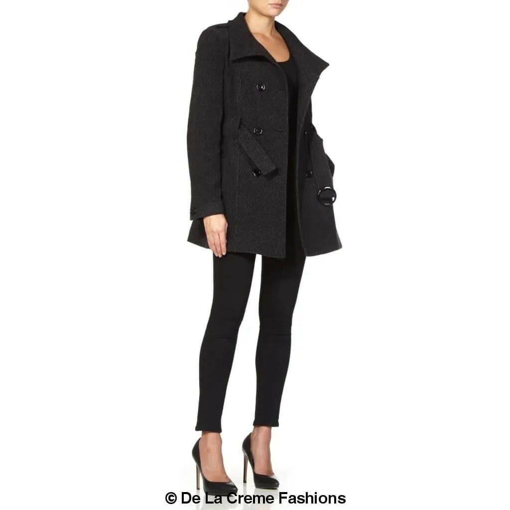 Military Style Wool Belted Coat.