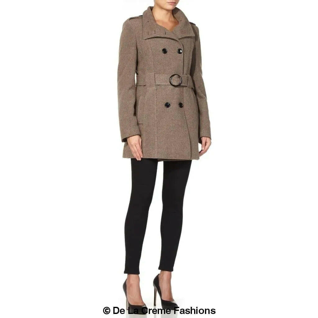 Military Style Wool Belted Coat.