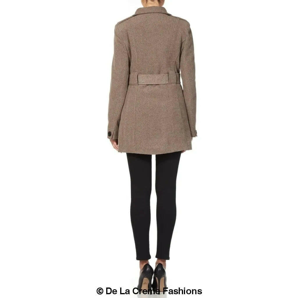 Military Style Wool Belted Coat.