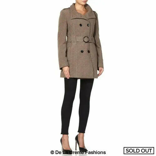 Military Style Wool Belted Coat.