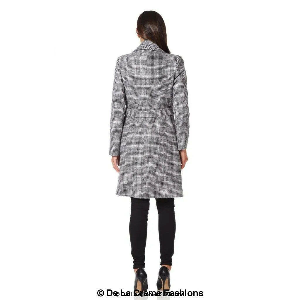 Womens Prince Of Wales Check Large Lapel Duster Coat.