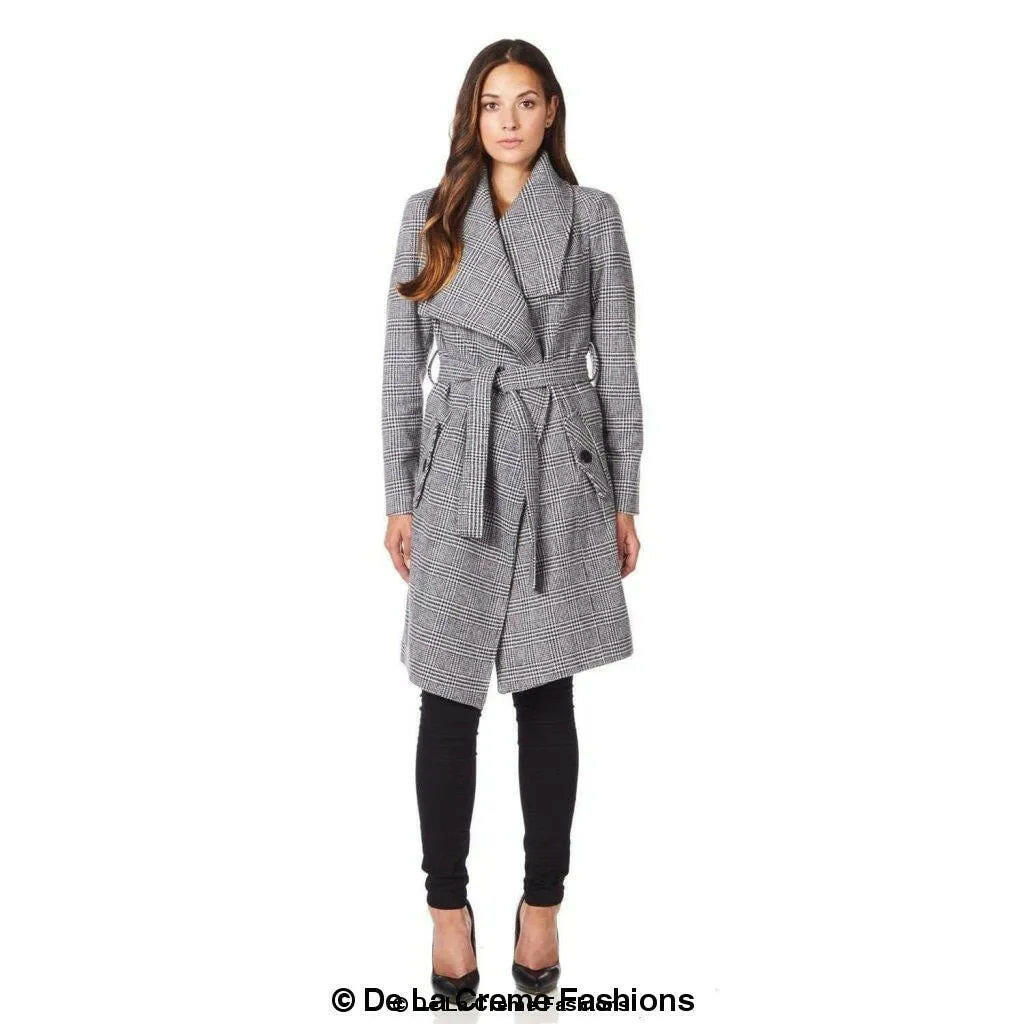 Womens Prince Of Wales Check Large Lapel Duster Coat.