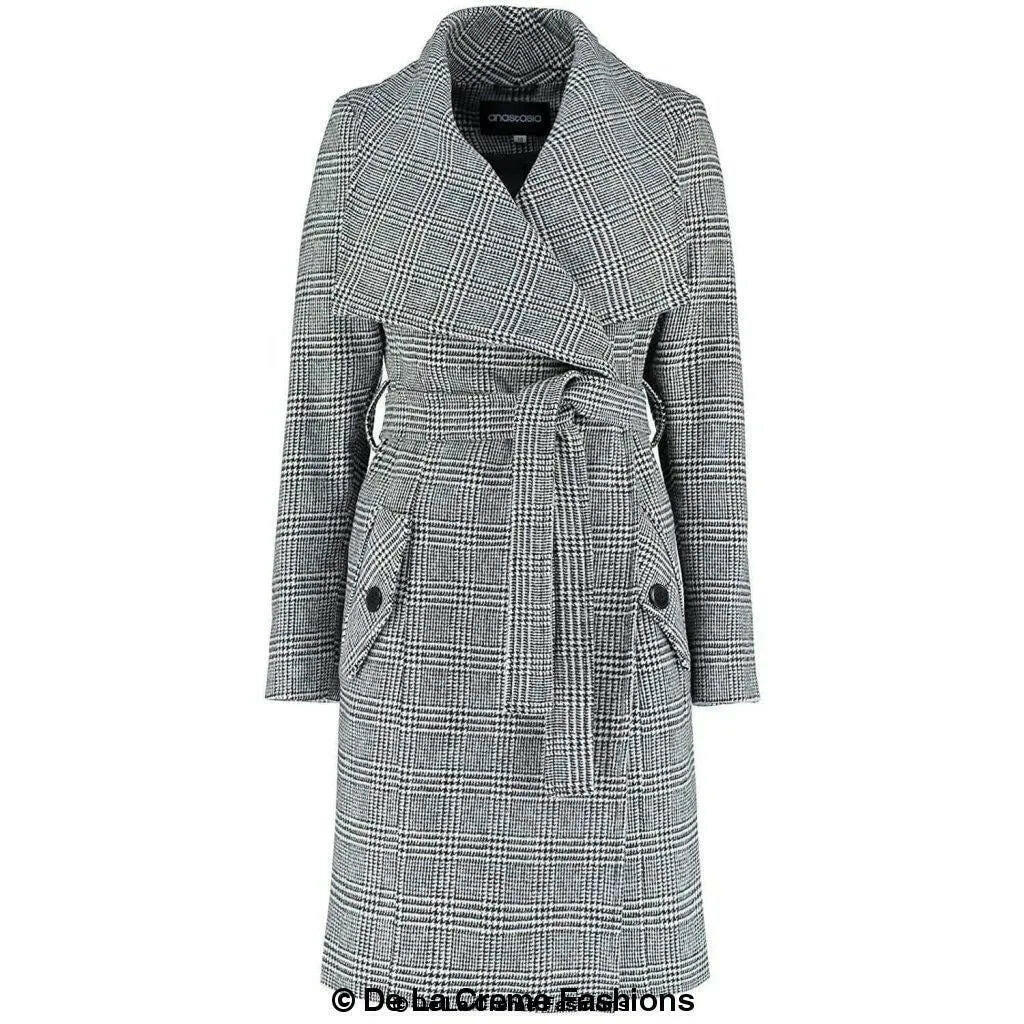 Womens Prince Of Wales Check Large Lapel Duster Coat.