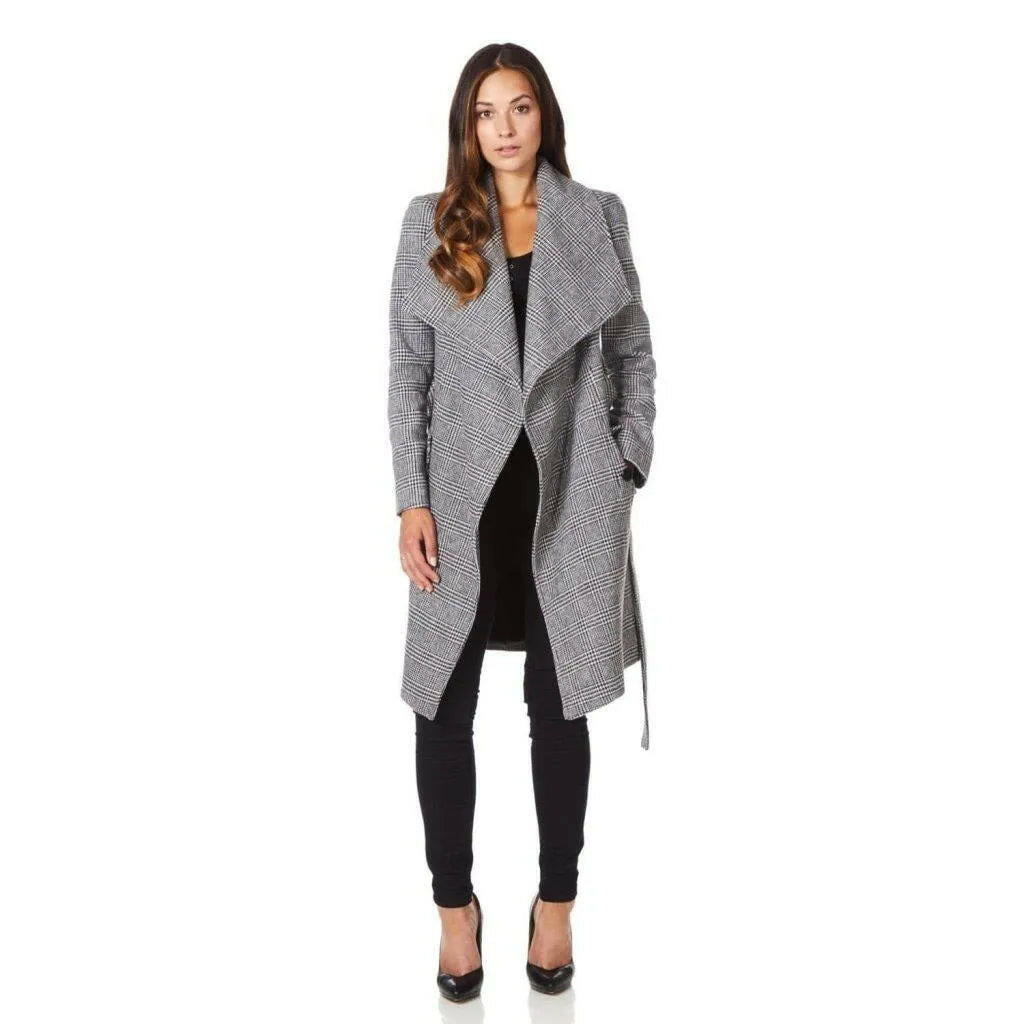 Womens Prince Of Wales Check Large Lapel Duster Coat.