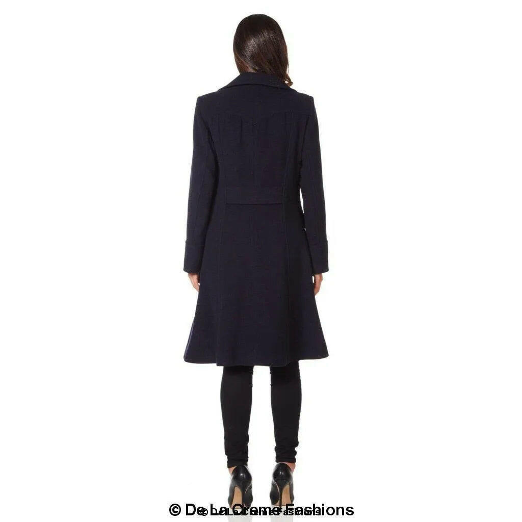 Wool Blend Double Breasted Midi Coat.