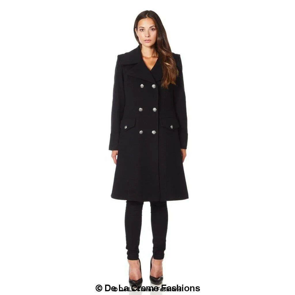 Wool Blend Double Breasted Midi Coat.